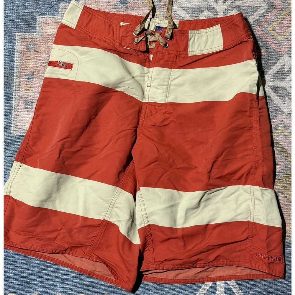 Patagonia Red and Cream Striped Men's Swim Board Shorts